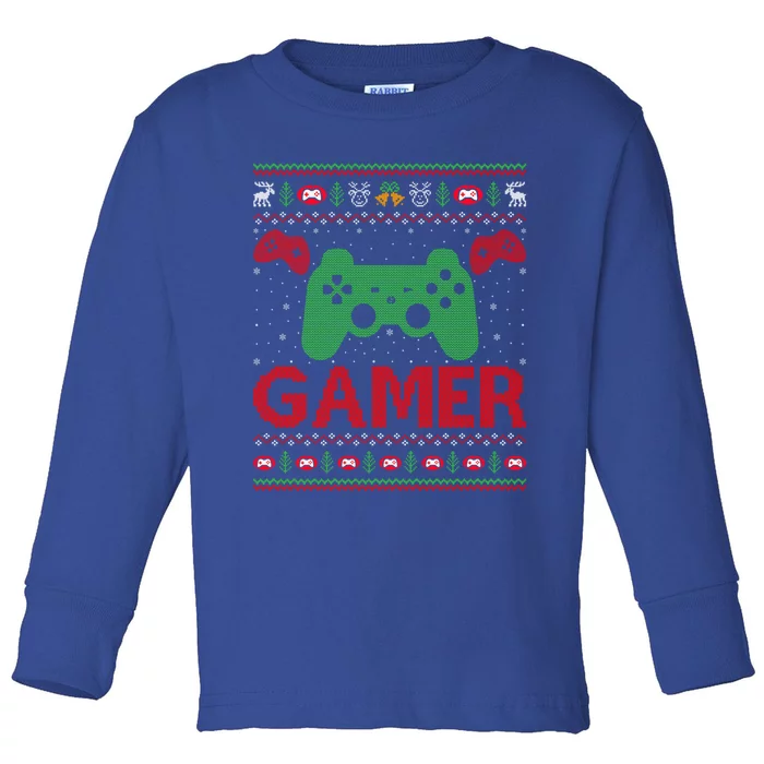 Video Gamer Xmas Ugly Santa Video Game Christmas Gift Toddler Long Sleeve Shirt