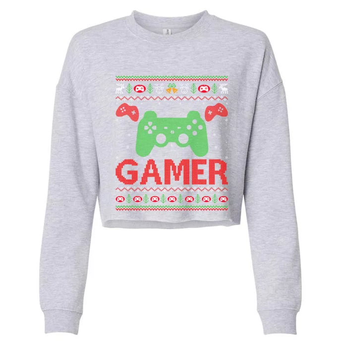 Video Gamer Xmas Ugly Santa Video Game Christmas Gift Cropped Pullover Crew