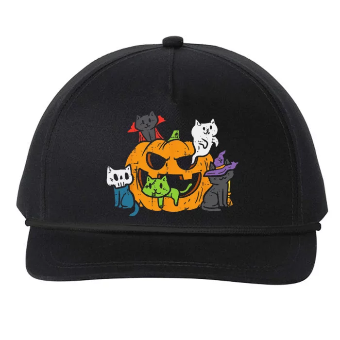 Vampire Ghost Zombie Witch Cats In Pumpkin Cute Halloween Snapback Five-Panel Rope Hat