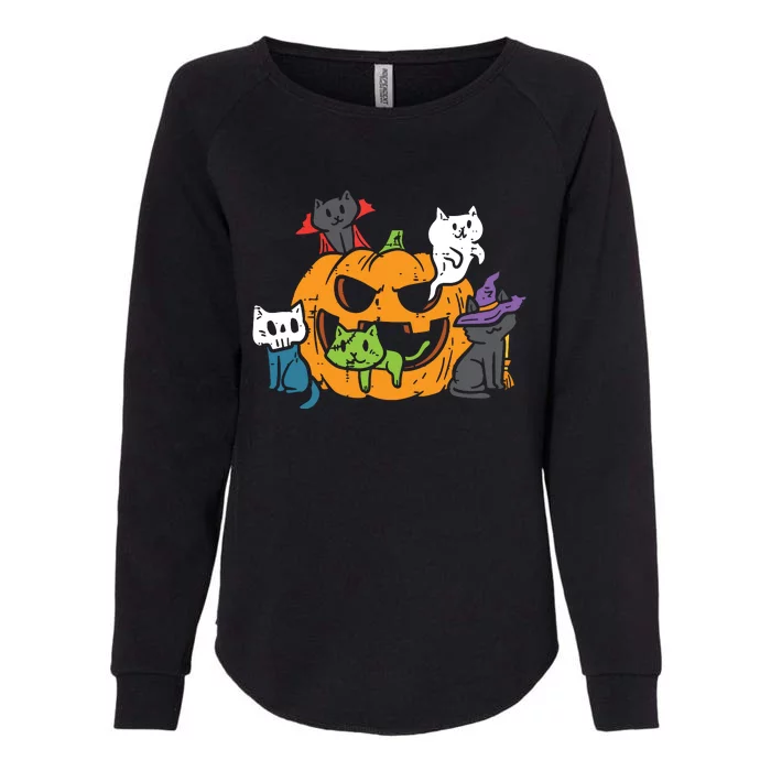 Vampire Ghost Zombie Witch Cats In Pumpkin Cute Halloween Womens California Wash Sweatshirt