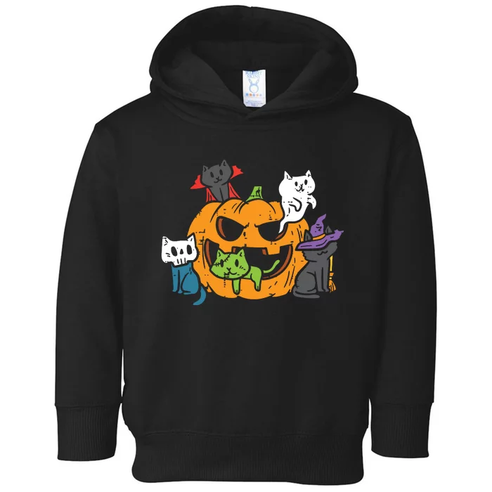 Vampire Ghost Zombie Witch Cats In Pumpkin Cute Halloween Toddler Hoodie