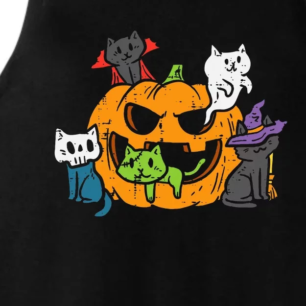 Vampire Ghost Zombie Witch Cats In Pumpkin Ladies Tri-Blend Wicking Tank