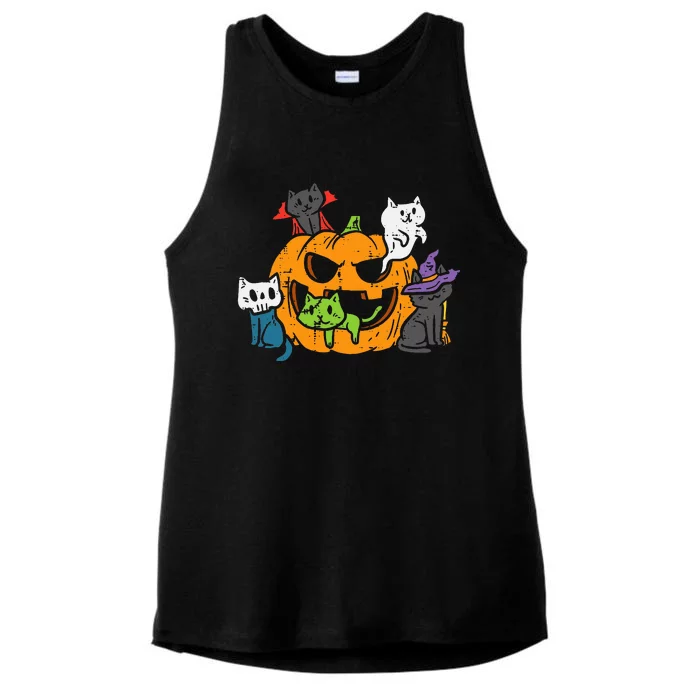 Vampire Ghost Zombie Witch Cats In Pumpkin Ladies Tri-Blend Wicking Tank