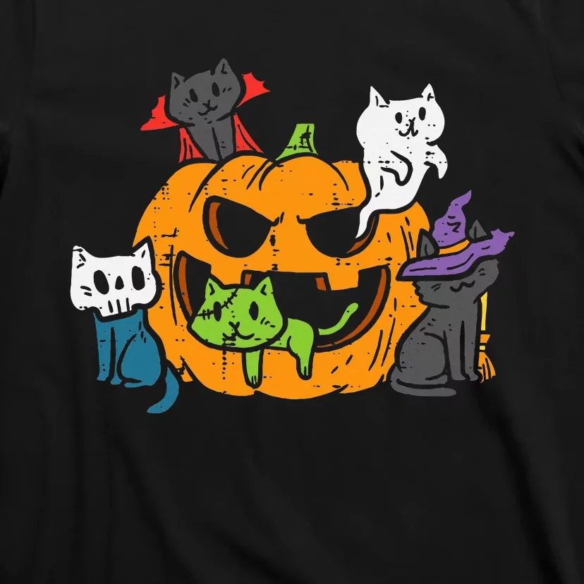 Vampire Ghost Zombie Witch Cats In Pumpkin T-Shirt