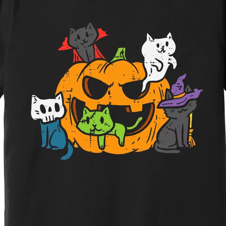 Vampire Ghost Zombie Witch Cats In Pumpkin Premium T-Shirt