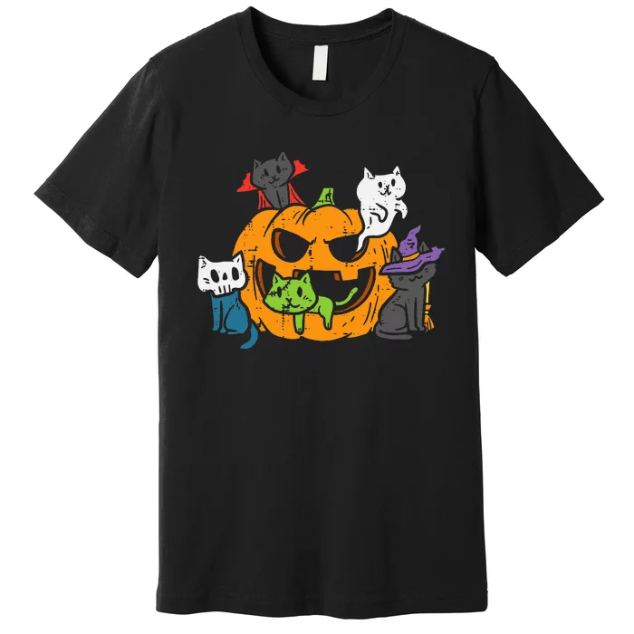 Vampire Ghost Zombie Witch Cats In Pumpkin Premium T-Shirt