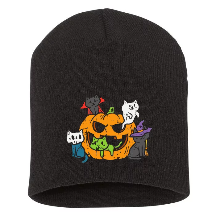 Vampire Ghost Zombie Witch Cats In Pumpkin Short Acrylic Beanie