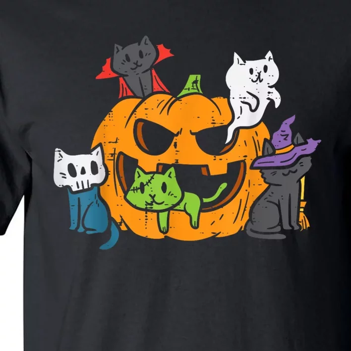 Vampire Ghost Zombie Witch Cats In Pumpkin Halloween Tall T-Shirt