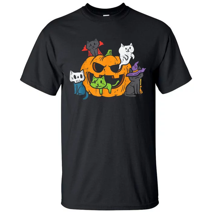 Vampire Ghost Zombie Witch Cats In Pumpkin Halloween Tall T-Shirt