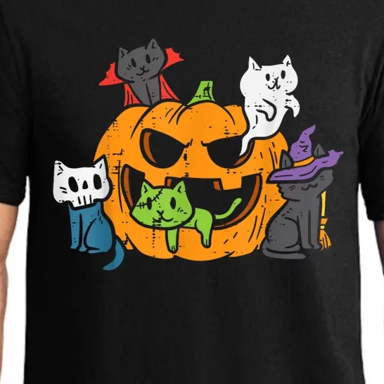 Vampire Ghost Zombie Witch Cats In Pumpkin Halloween Pajama Set