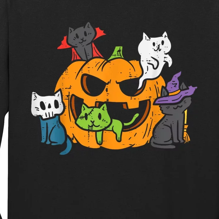 Vampire Ghost Zombie Witch Cats In Pumpkin Halloween Tall Long Sleeve T-Shirt