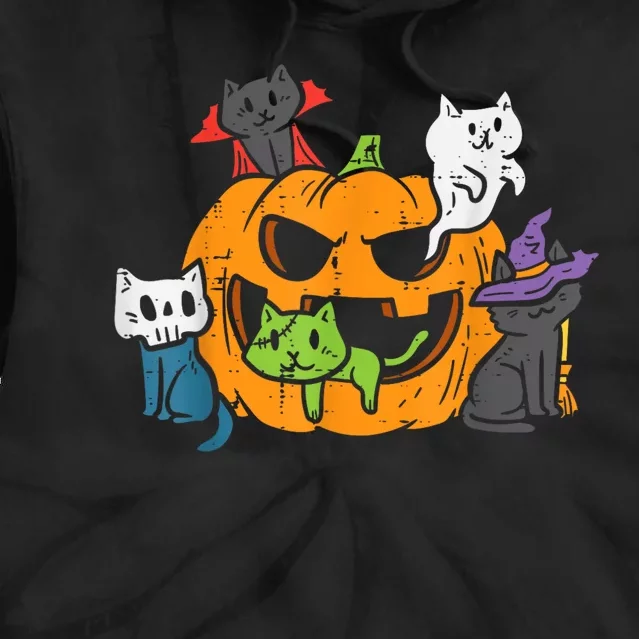 Vampire Ghost Zombie Witch Cats In Pumpkin Halloween Tie Dye Hoodie