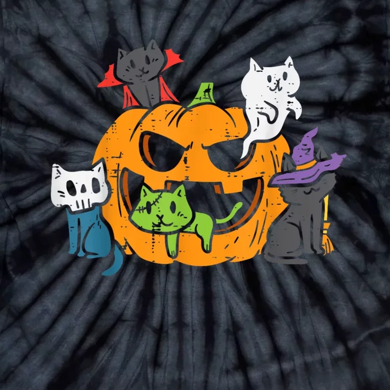 Vampire Ghost Zombie Witch Cats In Pumpkin Halloween Tie-Dye T-Shirt