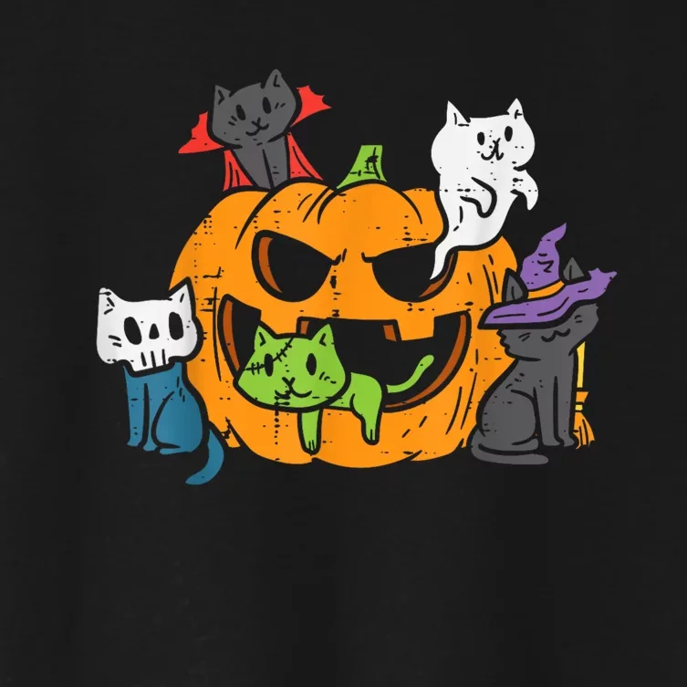 Vampire Ghost Zombie Witch Cats In Pumpkin Halloween Women's Crop Top Tee