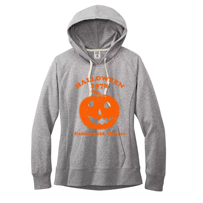 Vintage Halloween 1978 Pumpkin Haddonfield Illinois Women's Fleece Hoodie