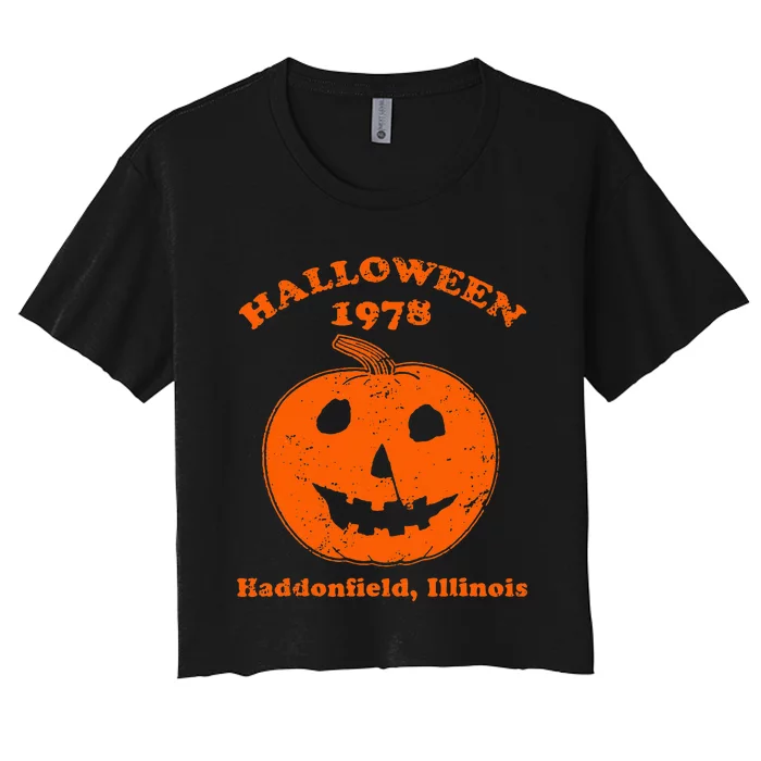 Vintage Halloween 1978 Pumpkin Haddonfield Illinois Women's Crop Top Tee