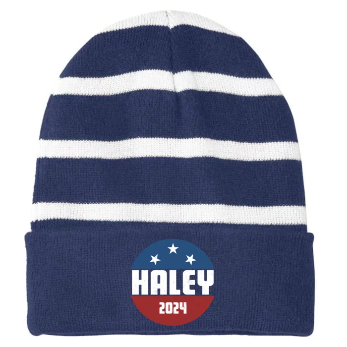 Vote Haley 2024 Election Retro Vintage Striped Beanie with Solid Band