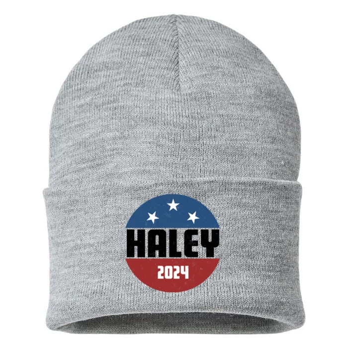 Vote Haley 2024 Election Retro Vintage Sustainable Knit Beanie