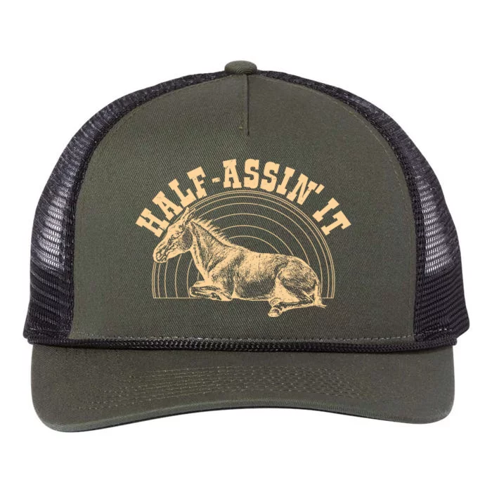 Vintage Half Assin It Mule Donkey Retro Rope Trucker Hat Cap