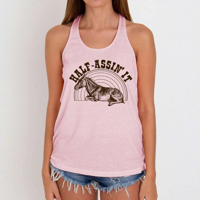 Vintage Half Assin It Mule Donkey Women's Knotted Racerback Tank