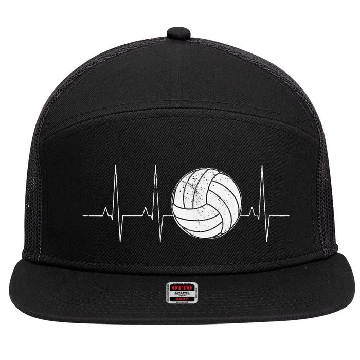 Volleyball Heartbeat As Funny Volleyball Gift Ideas 7 Panel Mesh Trucker Snapback Hat