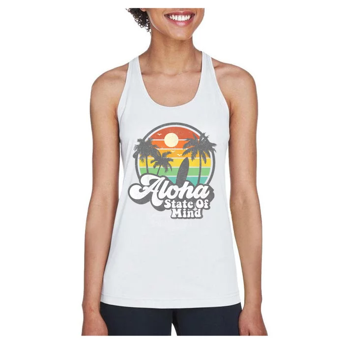 Vintage Hawaii Aloha State Hawaiian Beach Surfing Surf Gift Women's Racerback Tank