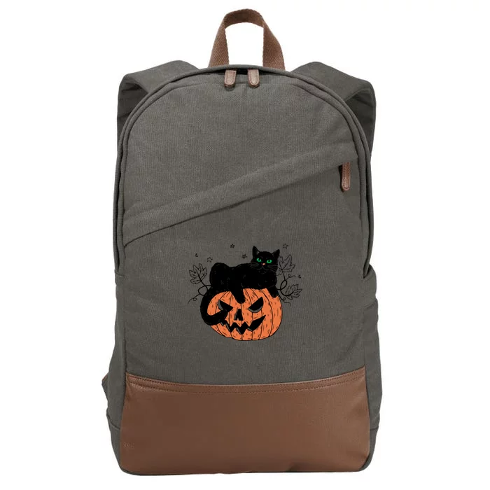 Vintage Halloween Black Cat On A Jack O Lantern Pumpkin Funny Gift Cotton Canvas Backpack