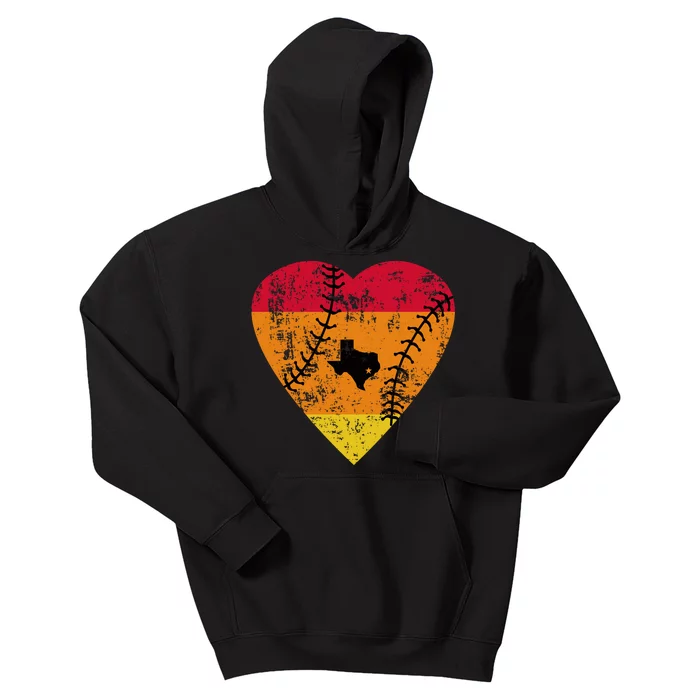 Vintage Houston Baseball Heart Kids Hoodie