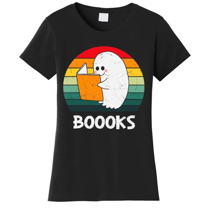 Vintage Halloween Booooks Cute Ghost Reading Books Teacher Women's T-Shirt