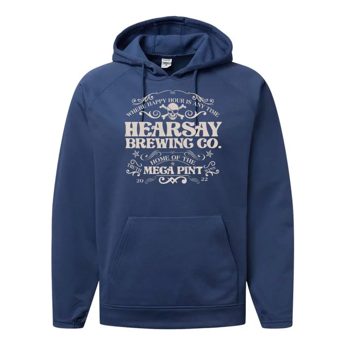 Vintage Hearsay Brewing Co. Where Happy Hour Is Any Time Performance Fleece Hoodie