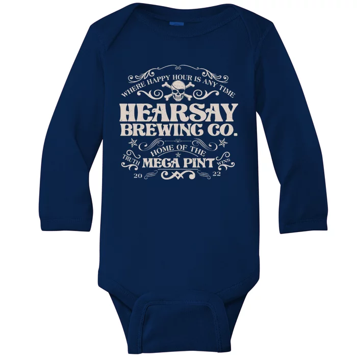 Vintage Hearsay Brewing Co. Where Happy Hour Is Any Time Baby Long Sleeve Bodysuit