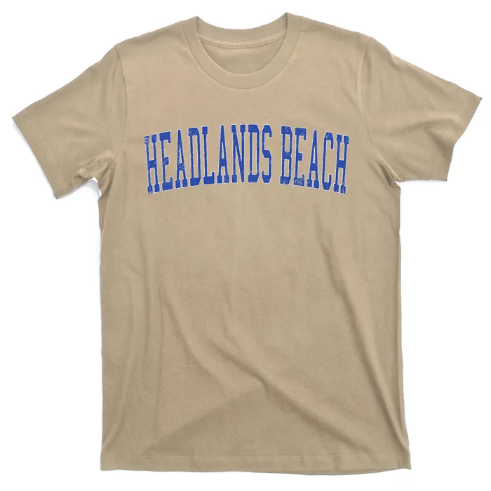 Vintage Headlands Beach Distressed Blue Varsity Style T-Shirt