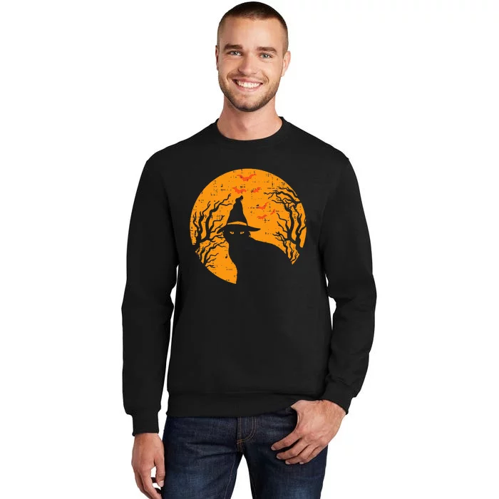 Vintage Halloween Black Cat Witch Moon Tall Sweatshirt