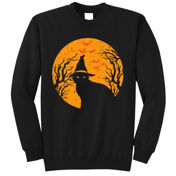 Vintage Halloween Black Cat Witch Moon Tall Sweatshirt