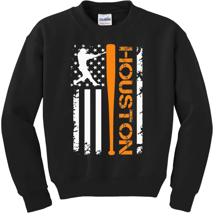 Vintage Houston Baseball American US Flag Kids Sweatshirt