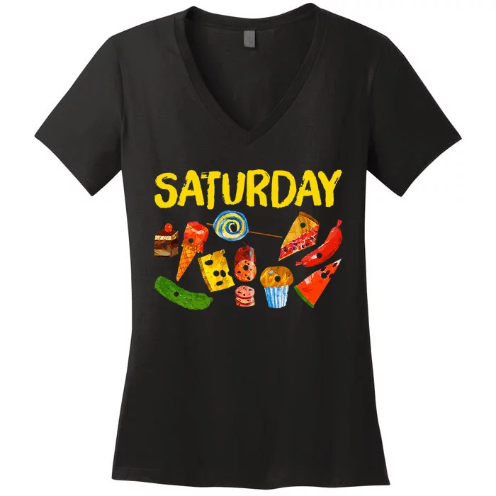 Very Hungry Caterpillar Saturday Fruits Birthday Teacher Women's V-Neck T-Shirt