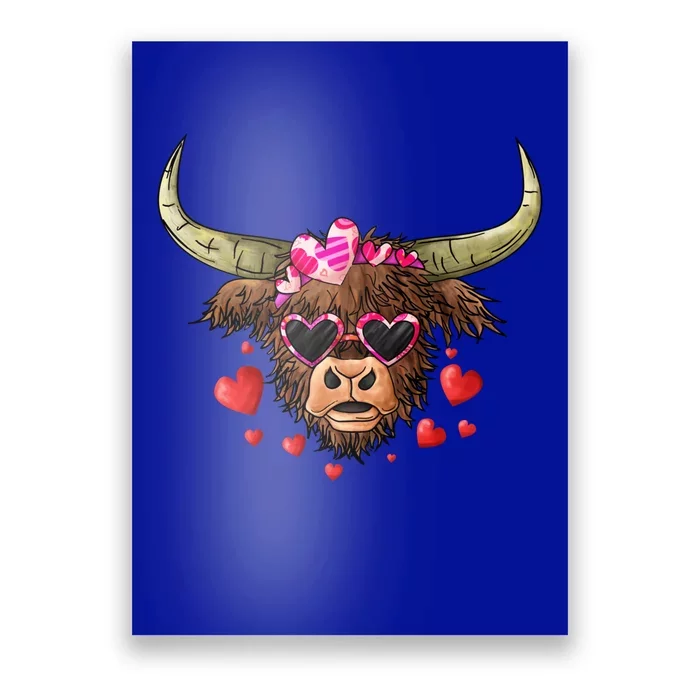 Valentines Highland Cow With Hearts Bandana And Glasses Gift Poster