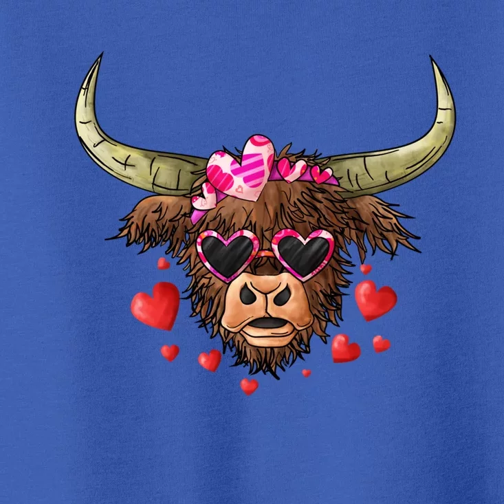 Valentines Highland Cow With Hearts Bandana And Glasses Gift Toddler T-Shirt