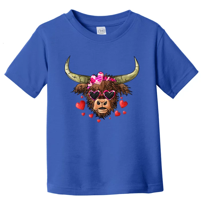 Valentines Highland Cow With Hearts Bandana And Glasses Gift Toddler T-Shirt