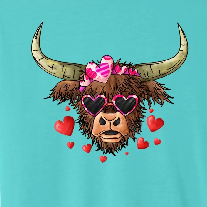 Valentines Highland Cow With Hearts Bandana And Glasses Gift ChromaSoft Performance T-Shirt