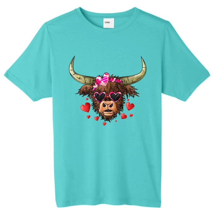 Valentines Highland Cow With Hearts Bandana And Glasses Gift ChromaSoft Performance T-Shirt