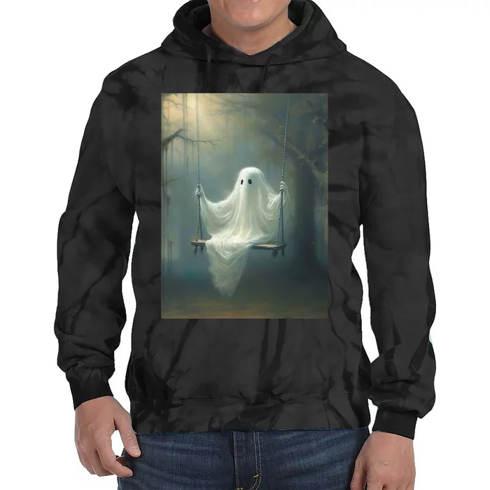 Vintage Halloween Costume Ghost Swing In The Forest Gothic Tie Dye Hoodie