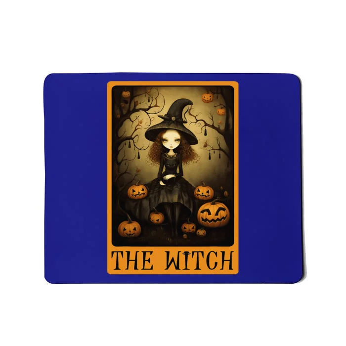 Vintage Halloween Cute Witch Black Cat The Wich Tarot Card Mousepad