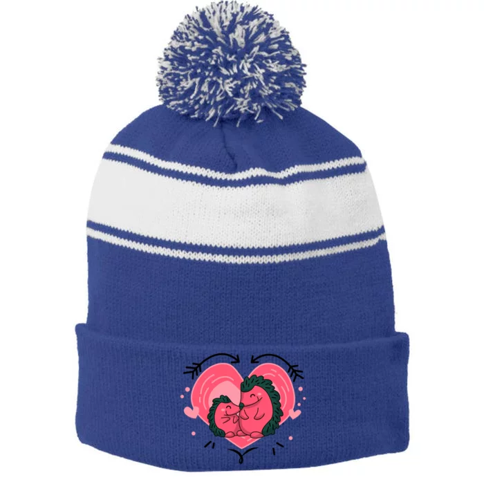 Valentine Heart Cute Hedgehog Friend Valentine Treasure Gift Stripe Pom Pom Beanie