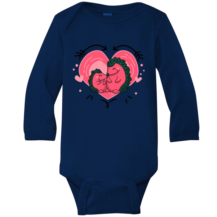 Valentine Heart Cute Hedgehog Friend Valentine Treasure Gift Baby Long Sleeve Bodysuit