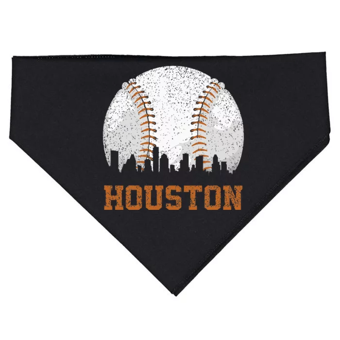 Vintage Houston Cityscape Baseball Lover Player And Fans USA-Made Doggie Bandana