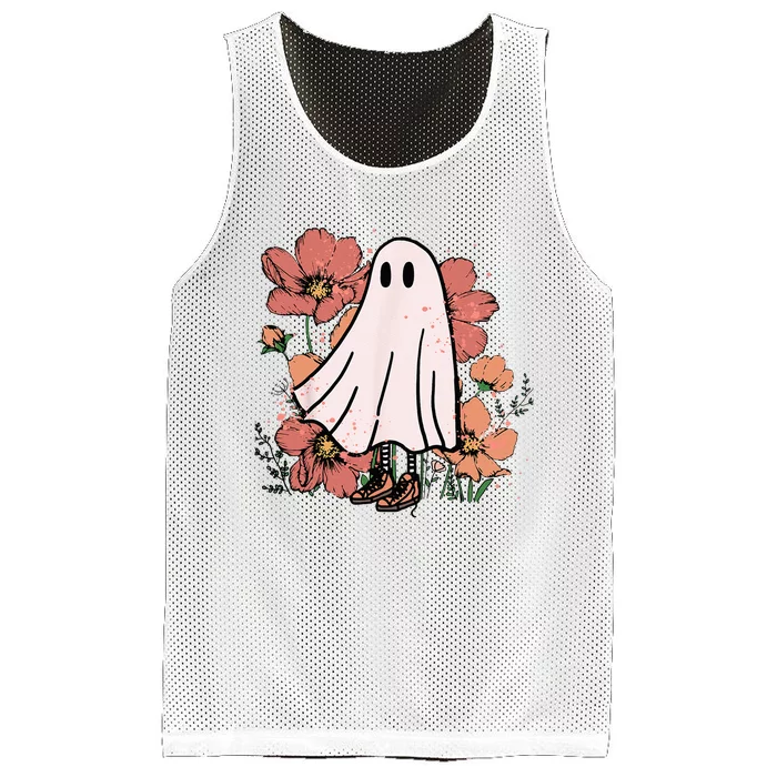 Vintage Halloween Costume Spooky Retro Cute Floral Ghost Mesh Reversible Basketball Jersey Tank