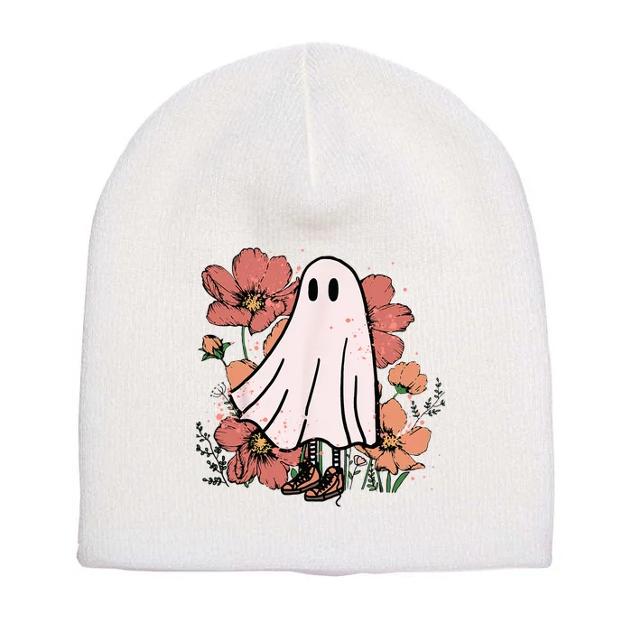 Vintage Halloween Costume Spooky Retro Cute Floral Ghost Short Acrylic Beanie