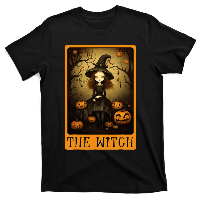 Vintage Halloween Cute Witch Black Cat The Wich Tarot Card T-Shirt