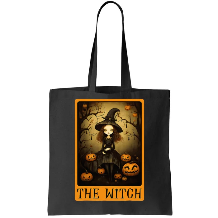 Vintage Halloween Cute Witch Black Cat The Wich Tarot Card Tote Bag